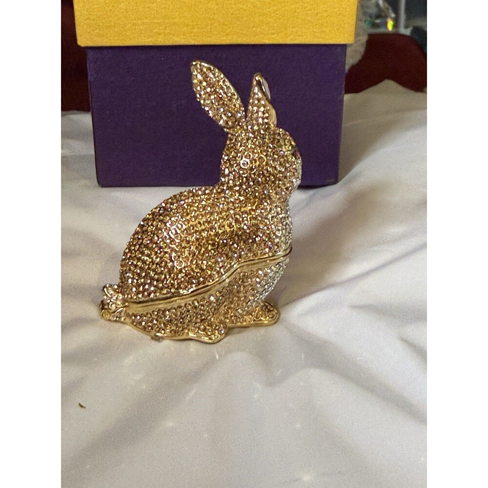 NEW RUCINNI Bunny Rabbit Trinket Box w/ Rhinestone Crystals - Picture 3 of 11